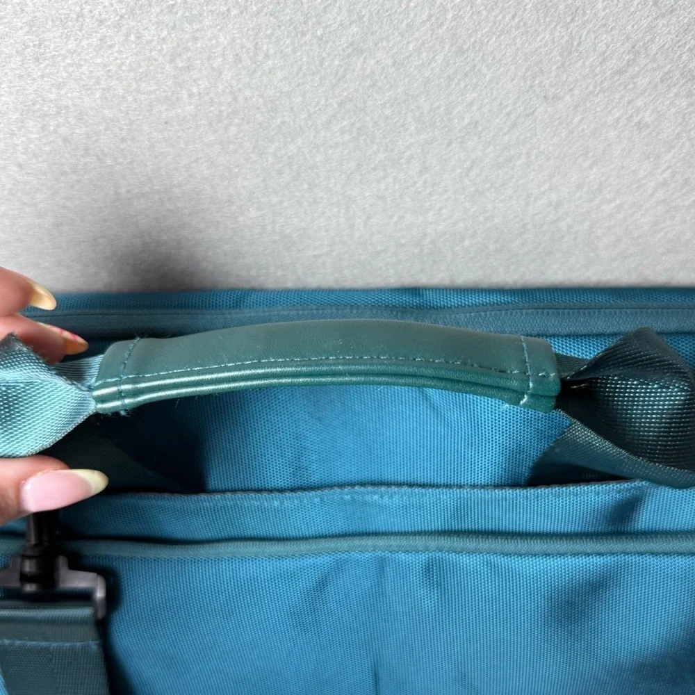Mosiso 360 Protective Laptop Shoulder Bag in Teal Green Fleece Lined Trolly Belt